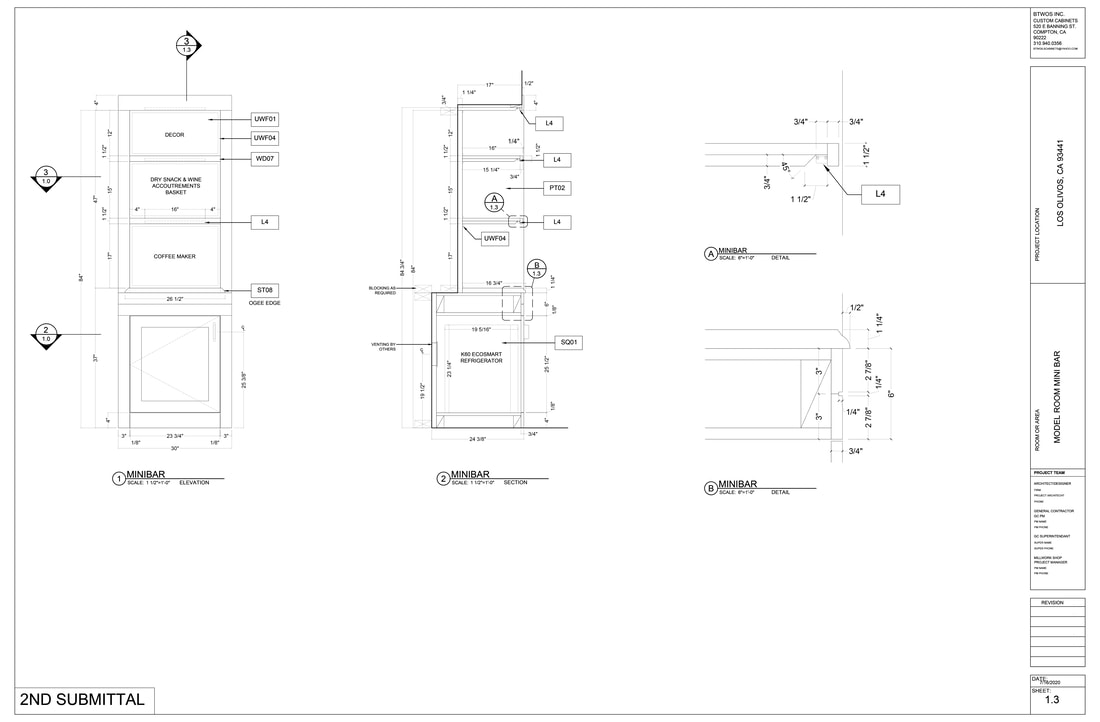 Architectural millwork AutoCAD submittal Furniture Shop Drawings services