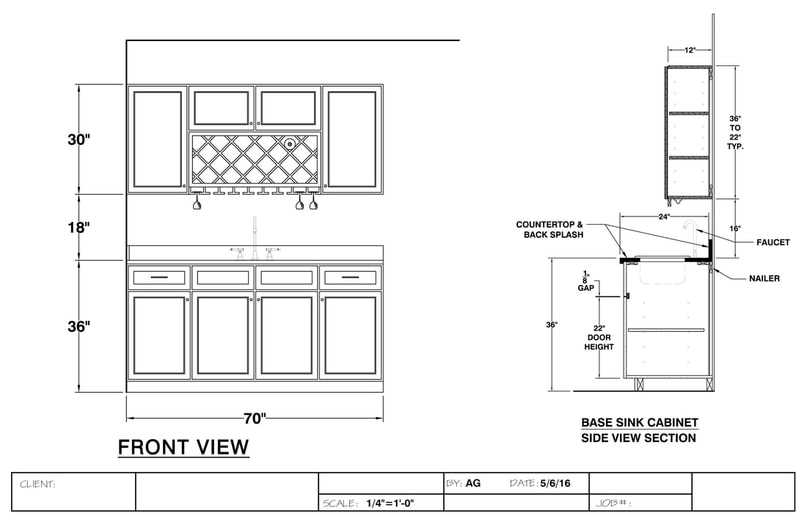 Kitchen elevation millwork custom shop drawing services interior design