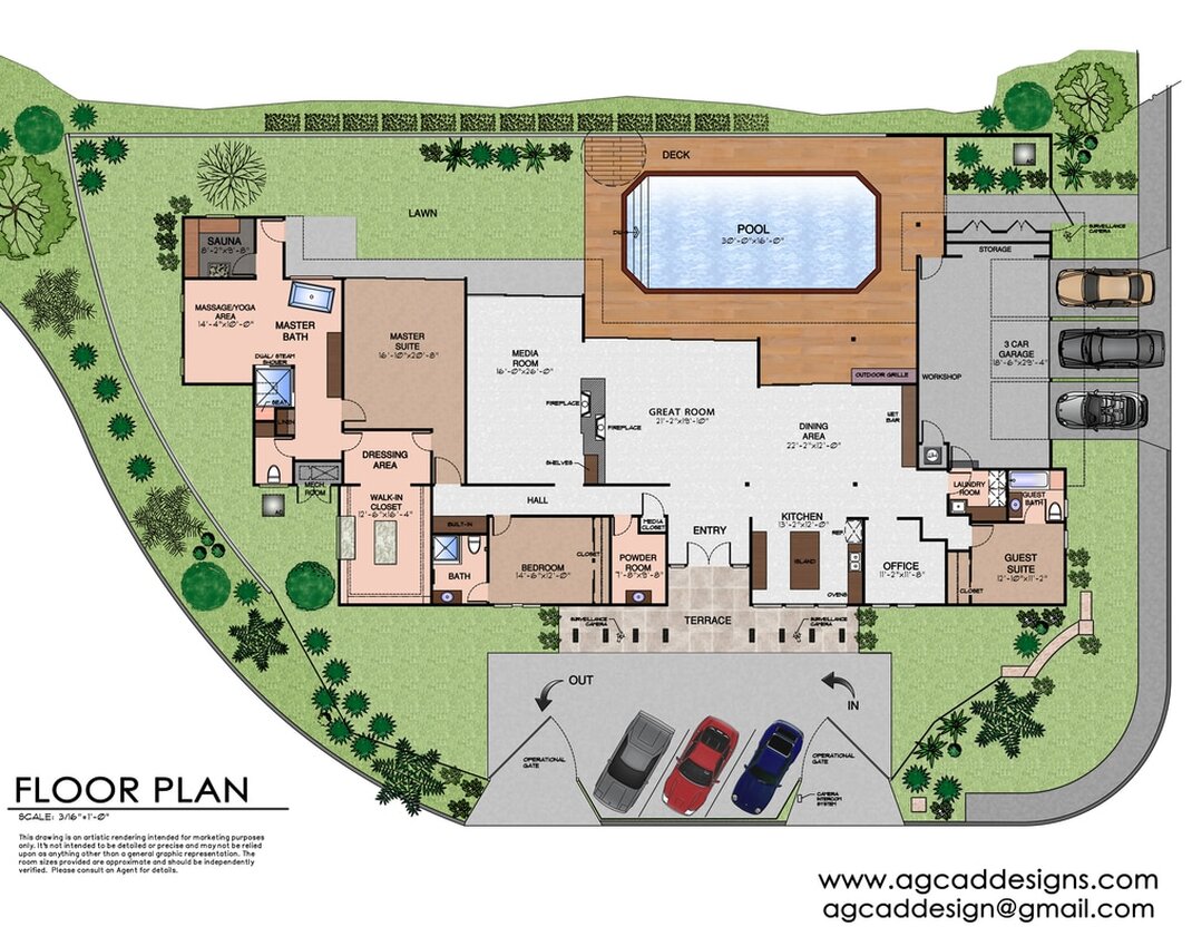Photoshop color 2D real estate floor plan drawing services
