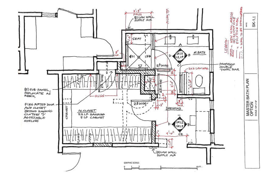 Sketch hand drawing_Interior design bathroom_closet Floor plan services_California_Texas_New York_USA