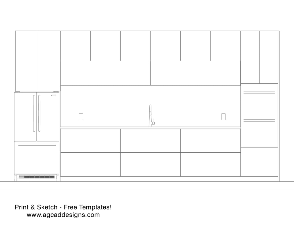 Kitchen front view elevation Print & Sketch free interior design templates