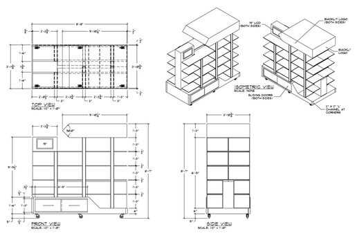 Custom retail Display 3D Modeling AutoCAD Tradeshow Exhibit Fabrication Shop Drawing Set-Up Drawing service