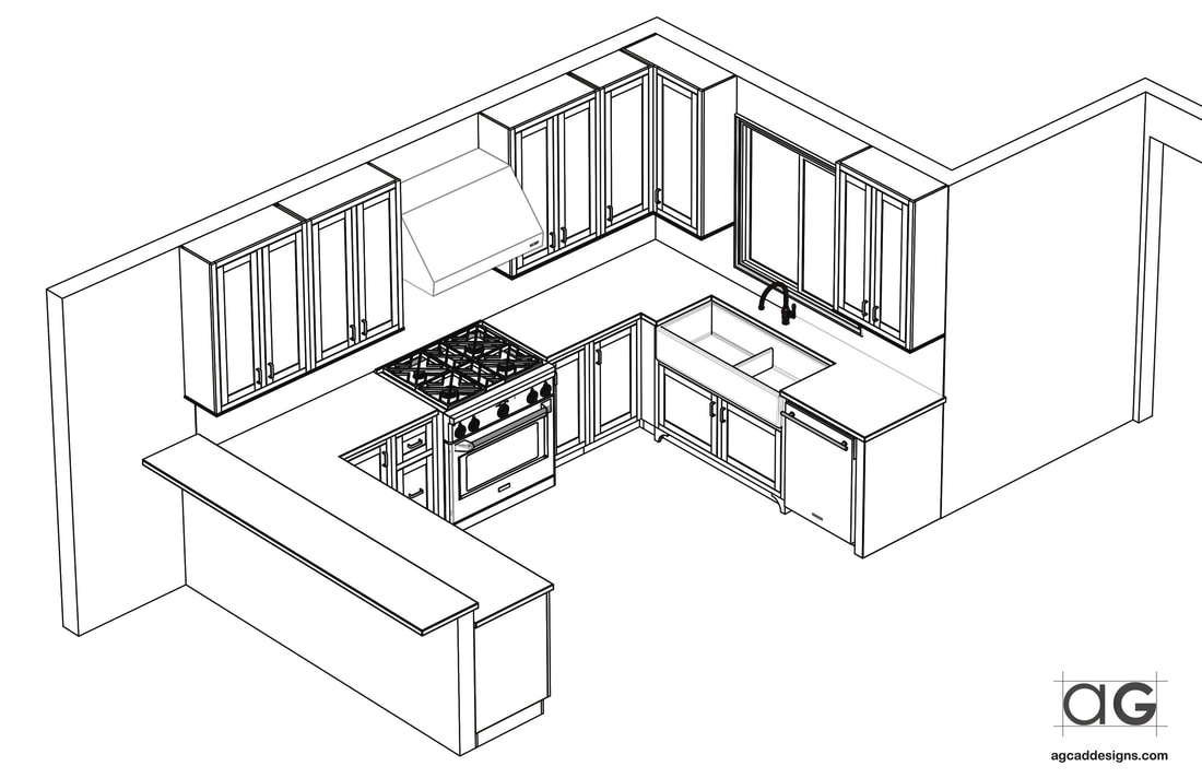 3D Modeling Custom Kitchen CAD drafting shop drawing in the US