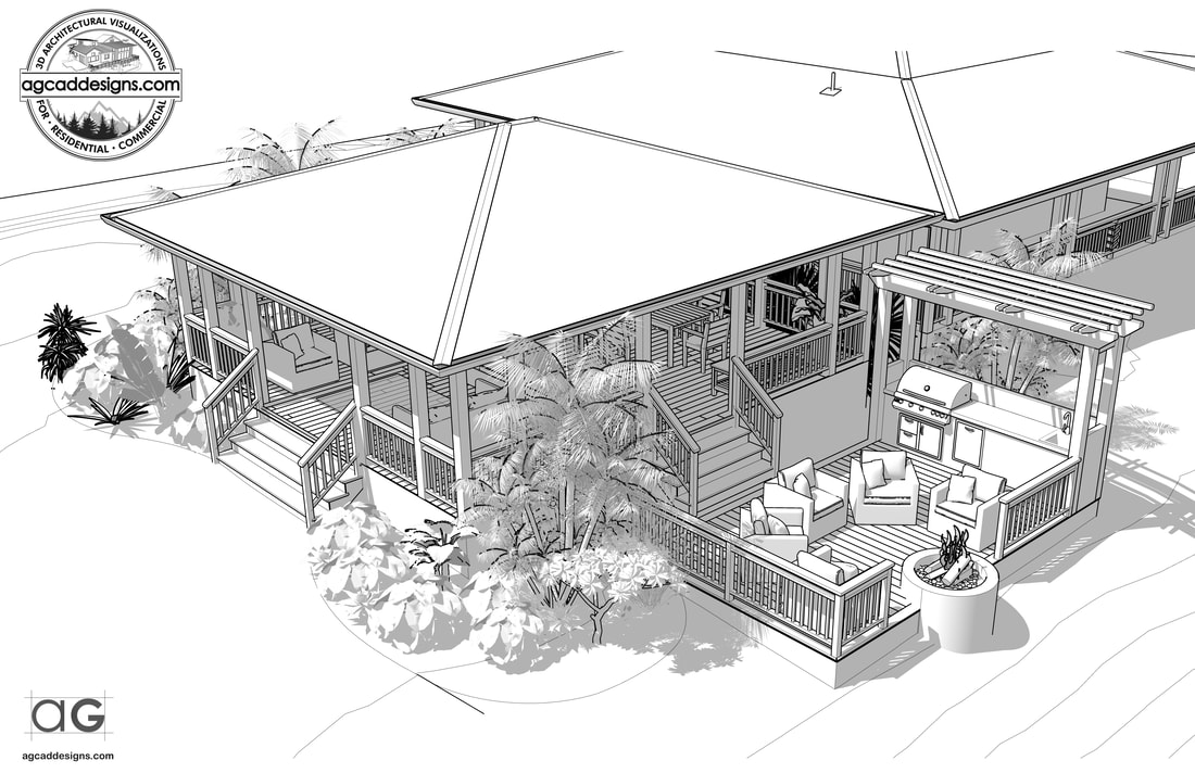 3D Pre concept design schematic Landscape Patio Deck development services