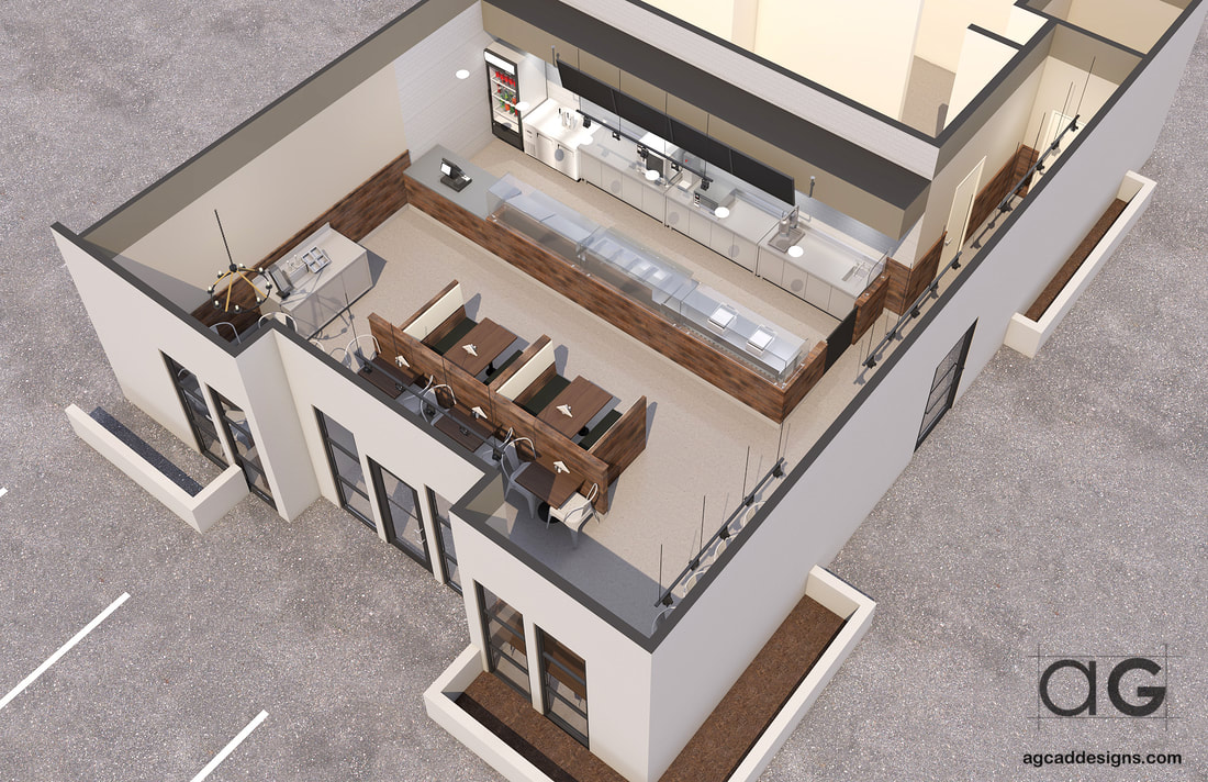 3D Restaurant commercial floor plan rendering services interior deign Los Angeles_Orange California rendering prices