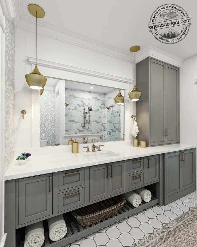 Bathroom vanity 3D interior rendering custom millwork fabrication