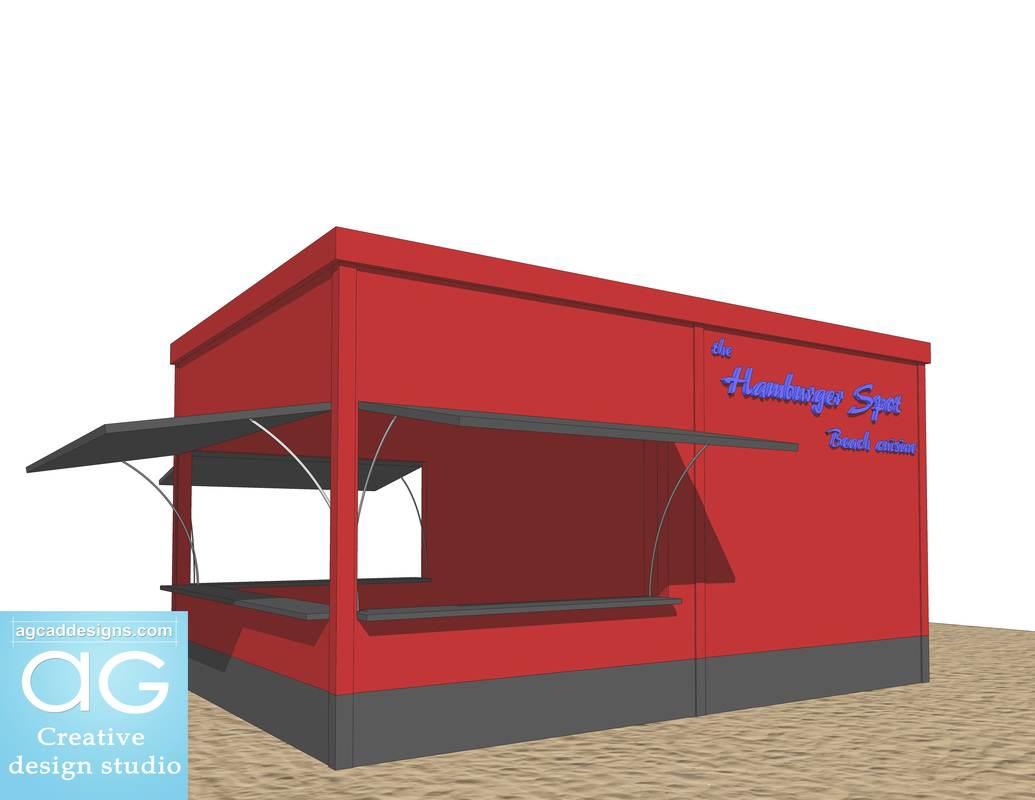 summer Beach store_resturant hamburger place_design concept_sketchup free 3d model