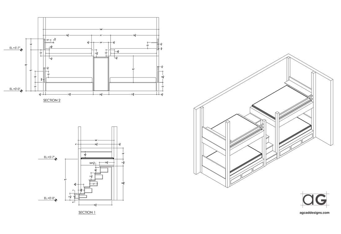 bunk bed design millwork architectural shop drawings rhino 3D residential house service Minnesota