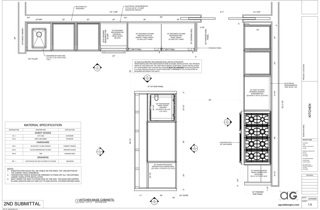 Custom High end Millwork casework AutoCAD Floor Plan section Shop drawing drafting services in the United States