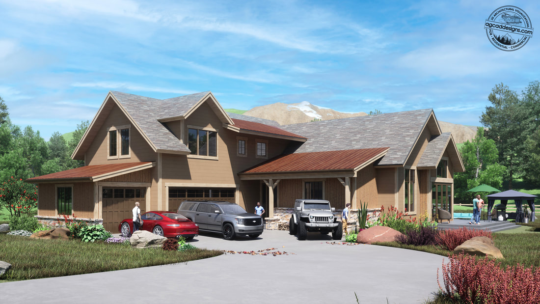 Custom Luxury Mountain 3D exterior architectural design realtor services Aspen Ranch Snowmass Colorado