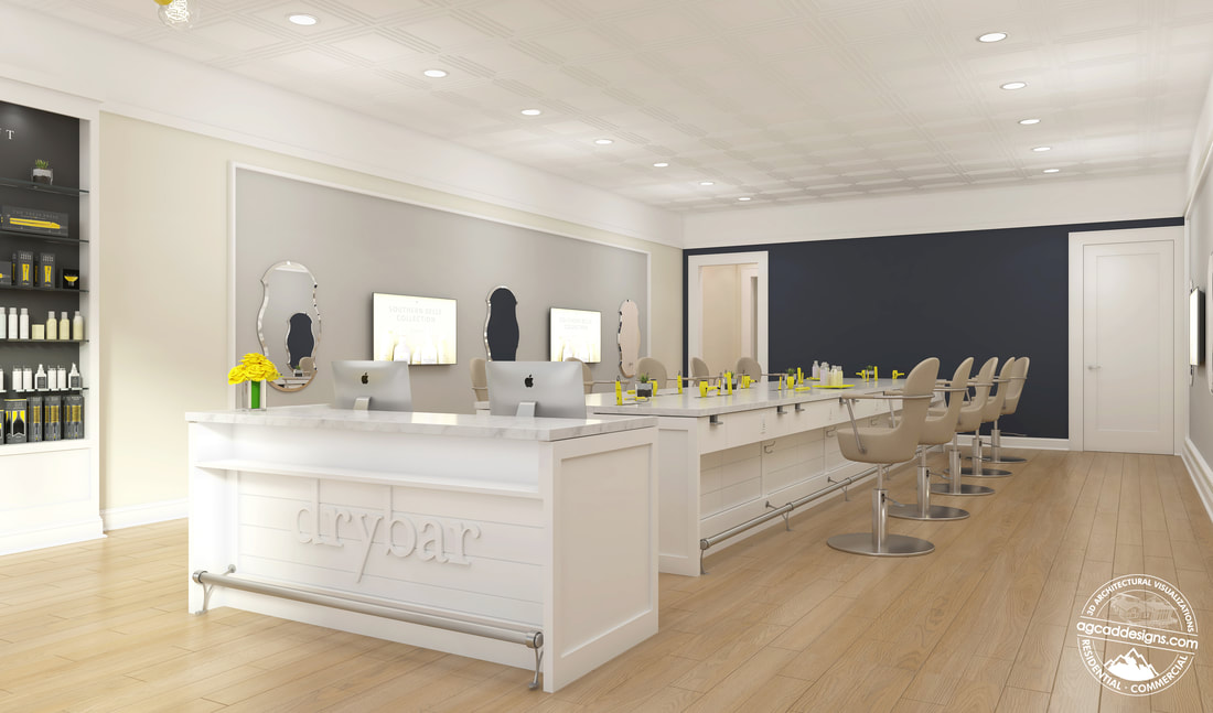 Drybar hair salon interior design 3D renderings for Architects and Interior designers