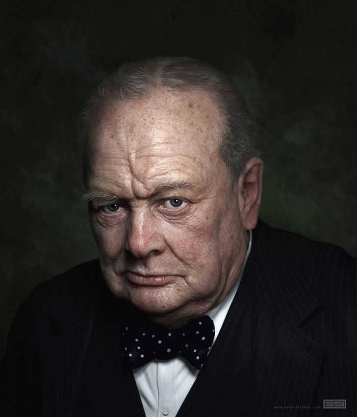 Eudardo Simon - W. Churchill portrait rendering cgi