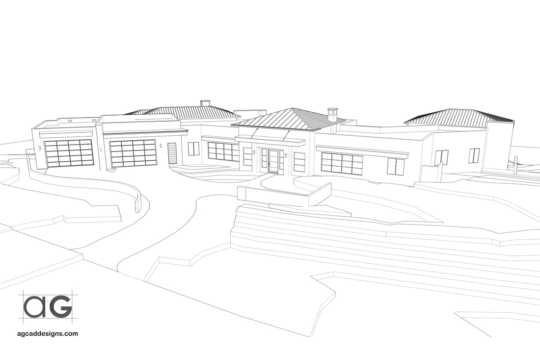 exterior residential home 3D black and white sketchup rendering architectural service