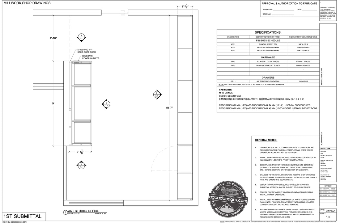 Florida Interior Office design casework CAD Shop Drawing services 3D AutoCAD SketchUp