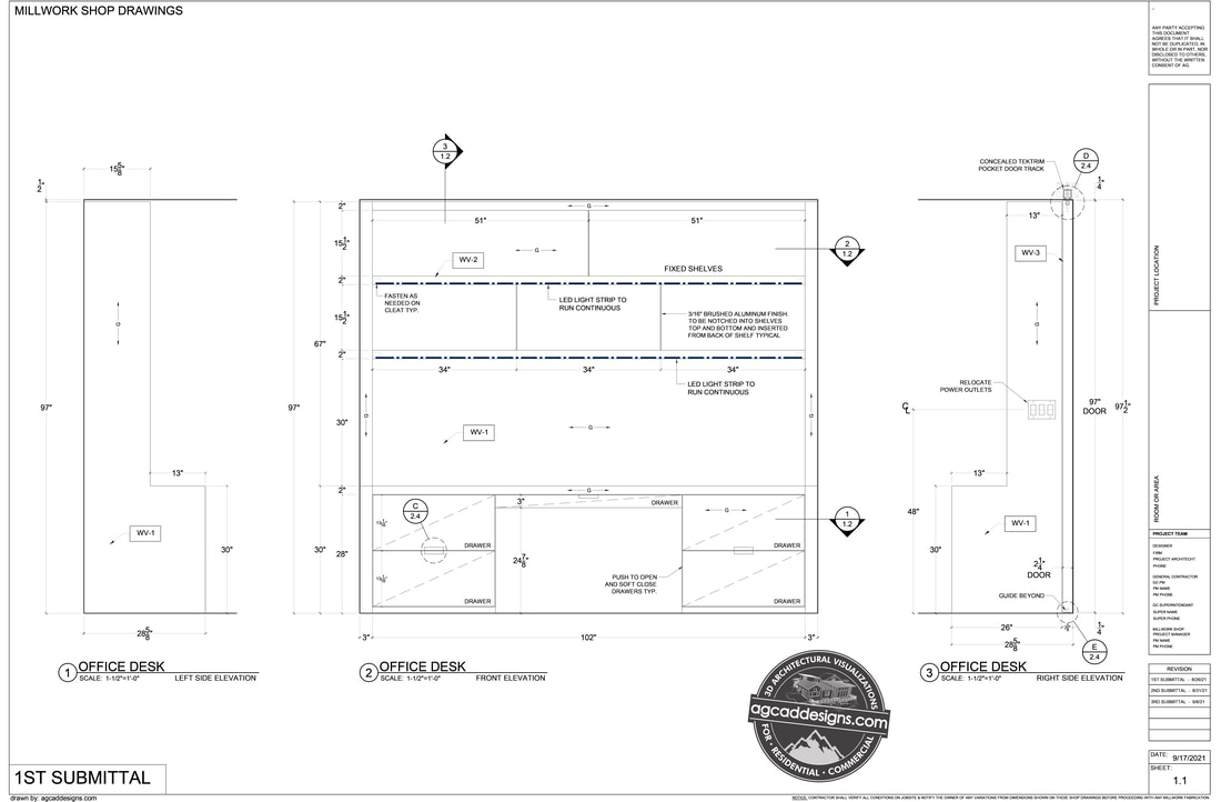 Florida Interior Office design millwork custom CAD Shop Drawing services 3D AutoCAD SketchUp