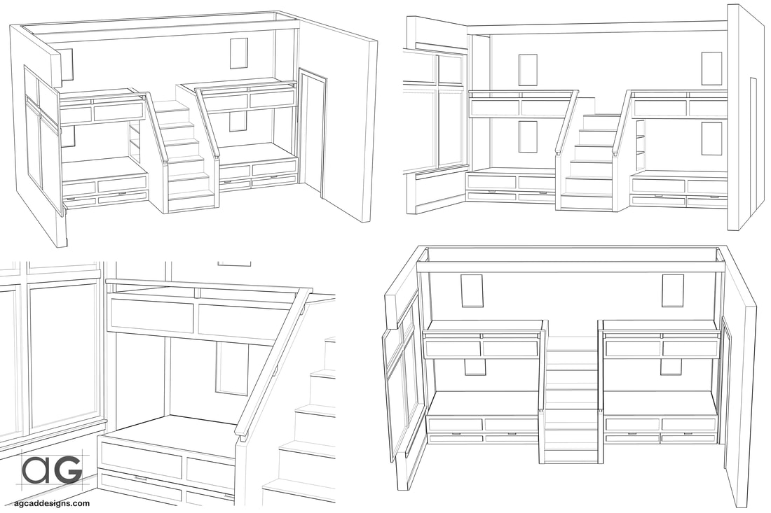 Luxury bespoke custom bunkbed architectural millwork shop drafting drawing services nevada