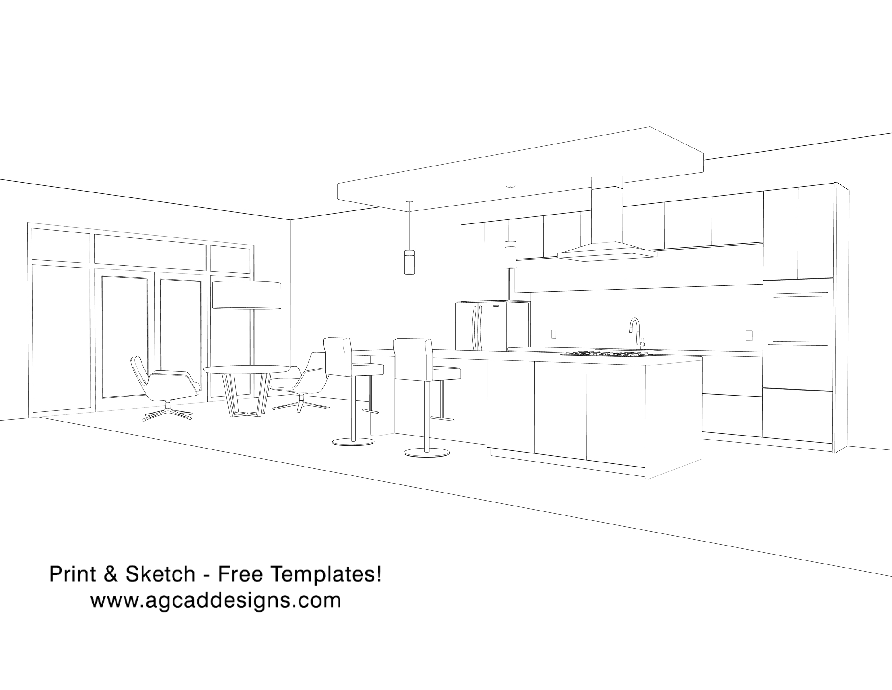 Interior Modern Kitchen Free 3D Model - (310) 431-7860 agcaddesign@gmail.com