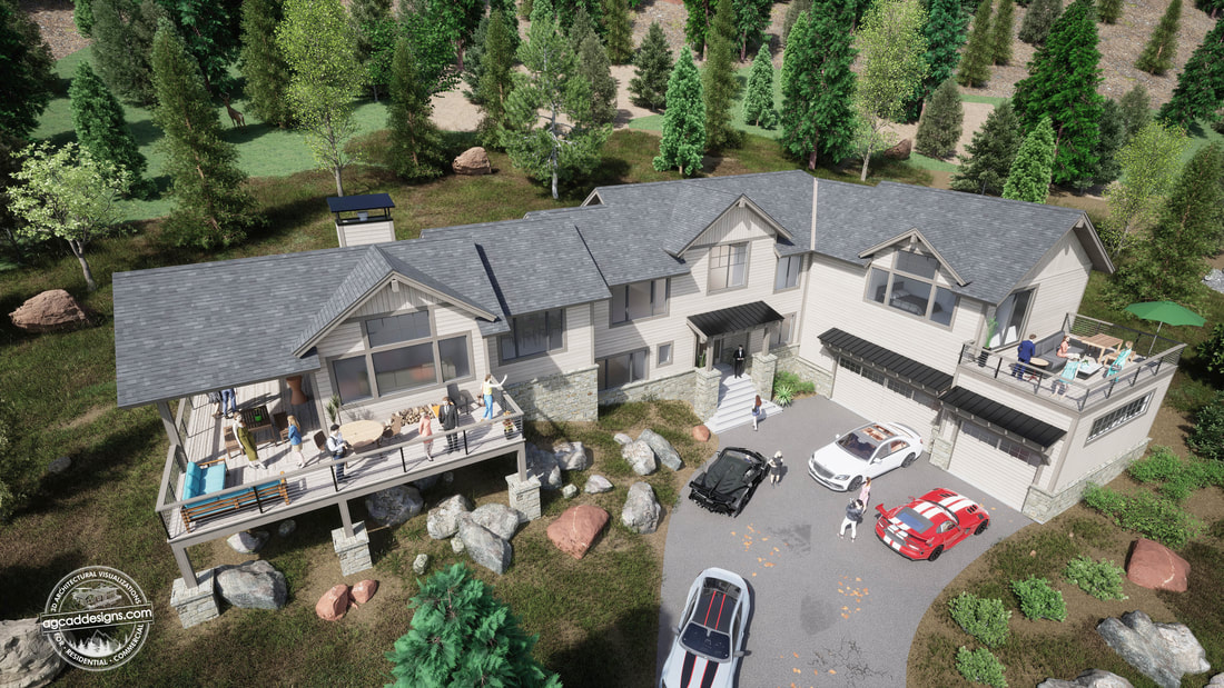 Moutain Luxury Home Roaring Fork River Luxury home design Realistic Exterior Snowmass Architectural 3D visualization 3D modeling services Real estate El Jabel Basalt