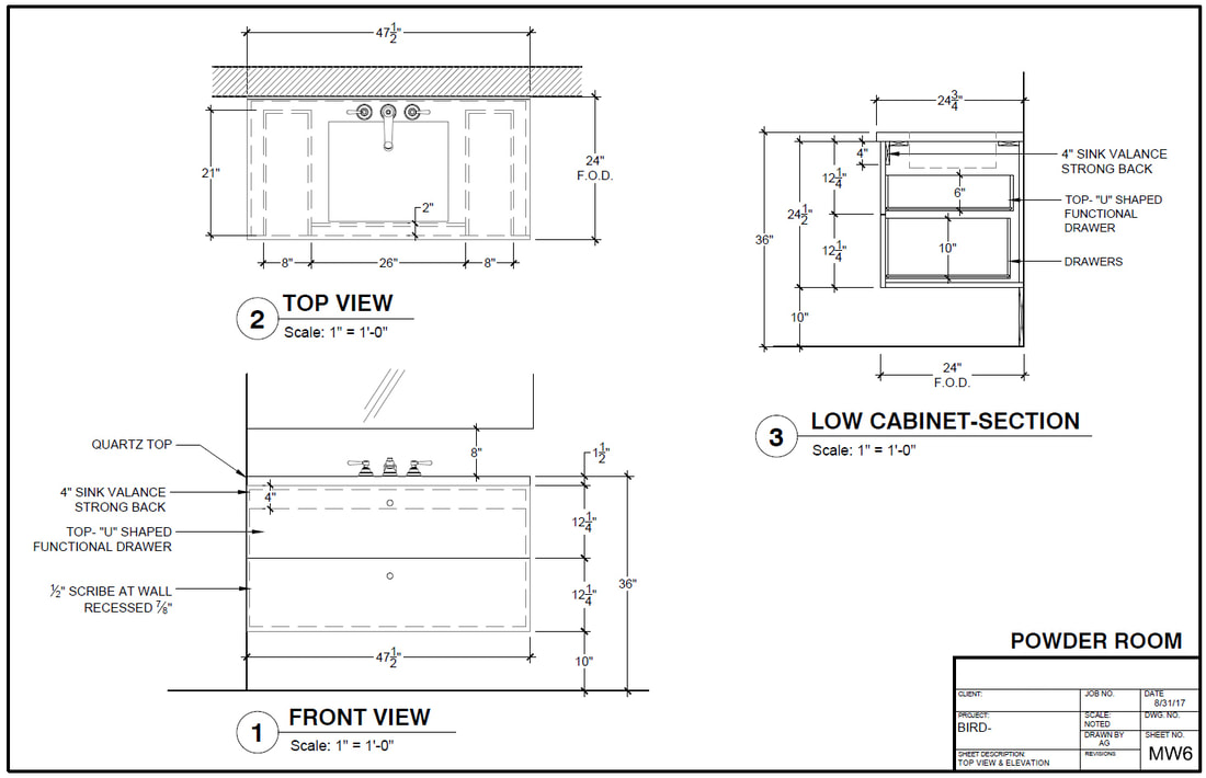Bathroom Vanity Millwork casework CAD Shop drawing services in Texas USA