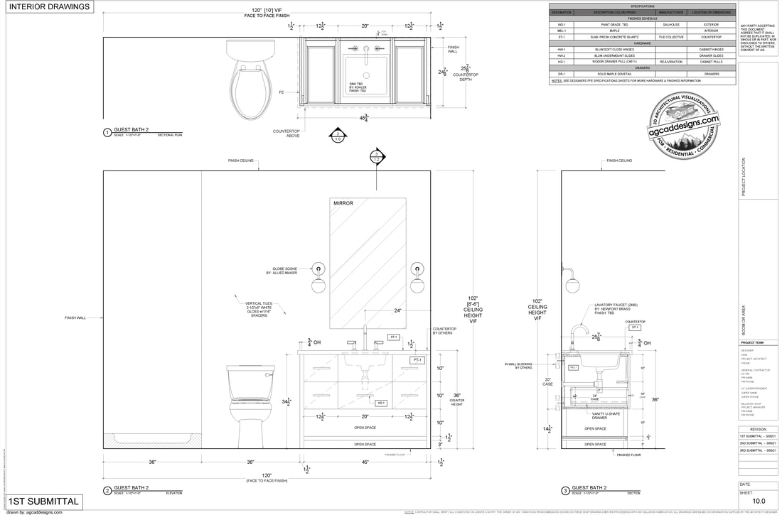 Professional Bathroom CAD Drafting Drawing services for Interior Designers British Columbia Canada