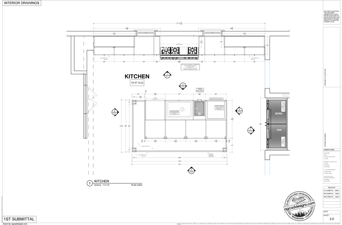 Professional Custom Kitchen CAD Drafting Drawing services for Interior Designers Vancouver Canada