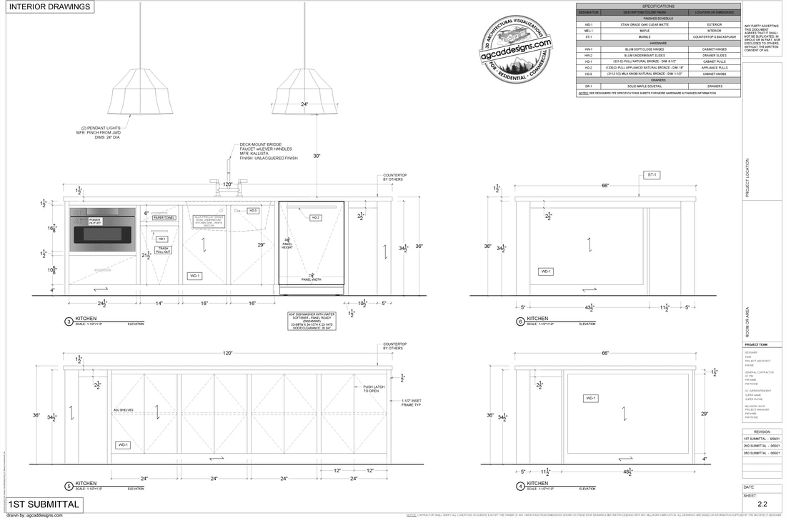 Professional Custom Kitchen Island CAD Drafting Drawing services for Interior Designers Alberta Canada and US