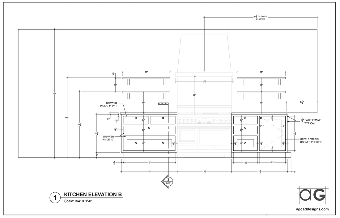 professional Residential kitchen elevation Millwork Shop drawing services USA