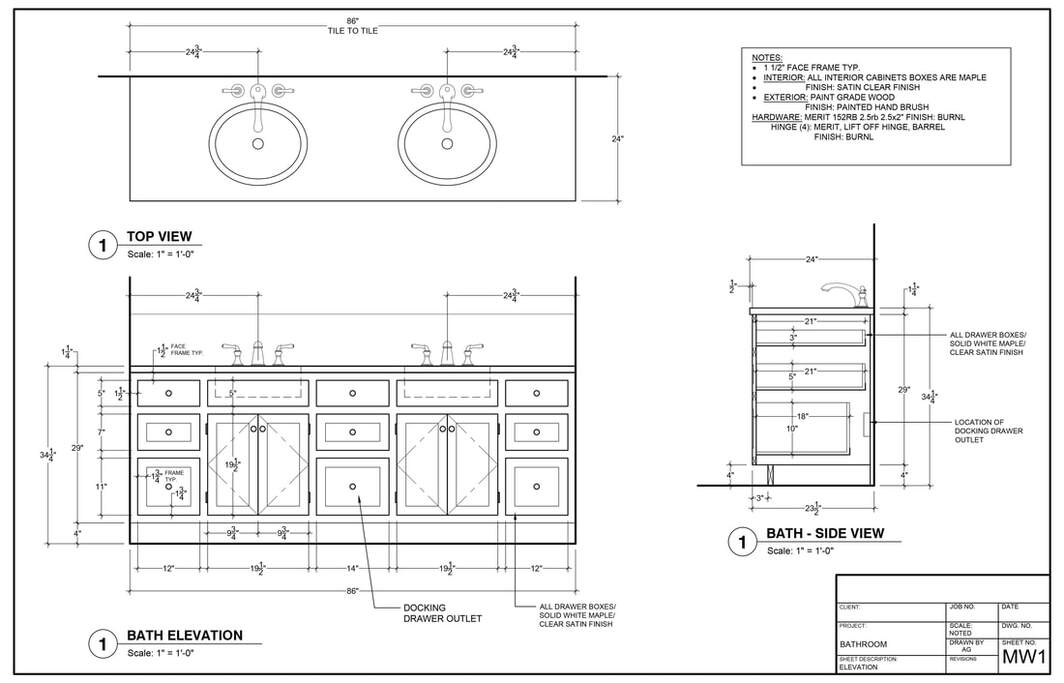 millwork master bathroom CAD shop drawings services