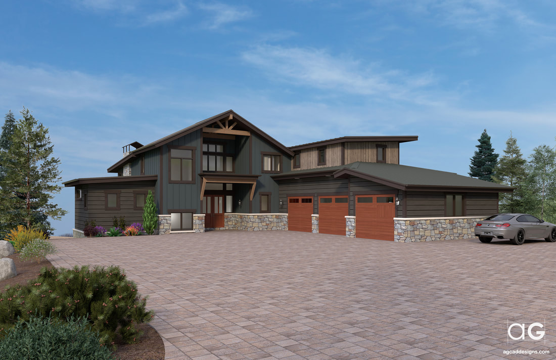 Render illustration Mountain home architecture luxury 3D residential house Rendering service montana USA