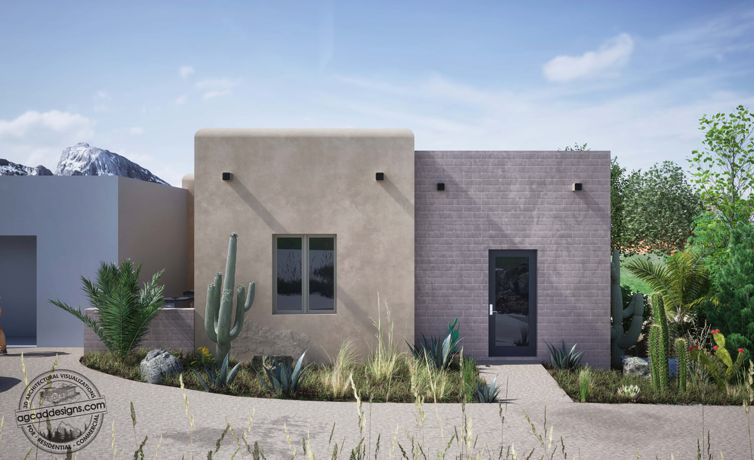 Southwestern Revival Modern Adobe Style House 3D Rendering services USA